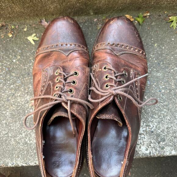 Frye Johnny Brown Wingtip Lace Up Men's Leather Shoes sz 10 - Picture 7 of 14